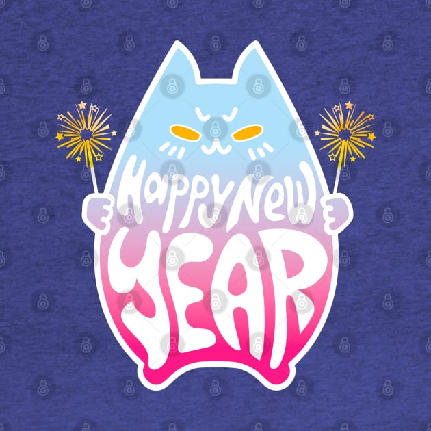 Happy New Year Cat Celebration #4 Pastel Blue Pink by mareescatharsis